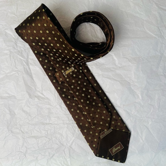 Brioni 100% Silk Neck Tie Hand Made in Italy brown printed - Picture 4 of 8
